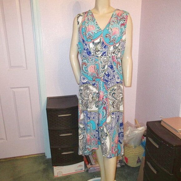 Chico's Artisan Dress Size 3 XL Sleeveless High Low V-Neck Stretch Flowy Boho - Picture 1 of 10